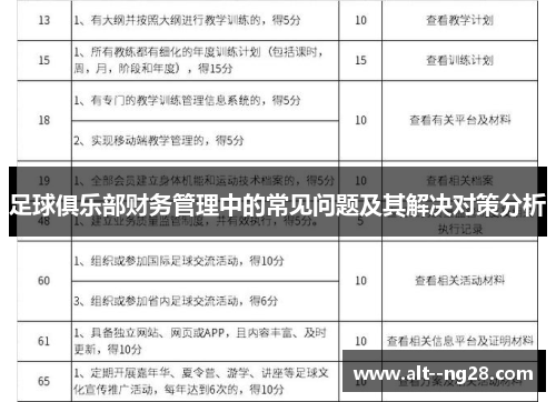 足球俱乐部财务管理中的常见问题及其解决对策分析 足球俱乐部财务管理中的常见问题及其解决对策分析