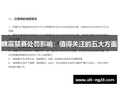 魏震禁赛处罚影响：值得关注的五大方面